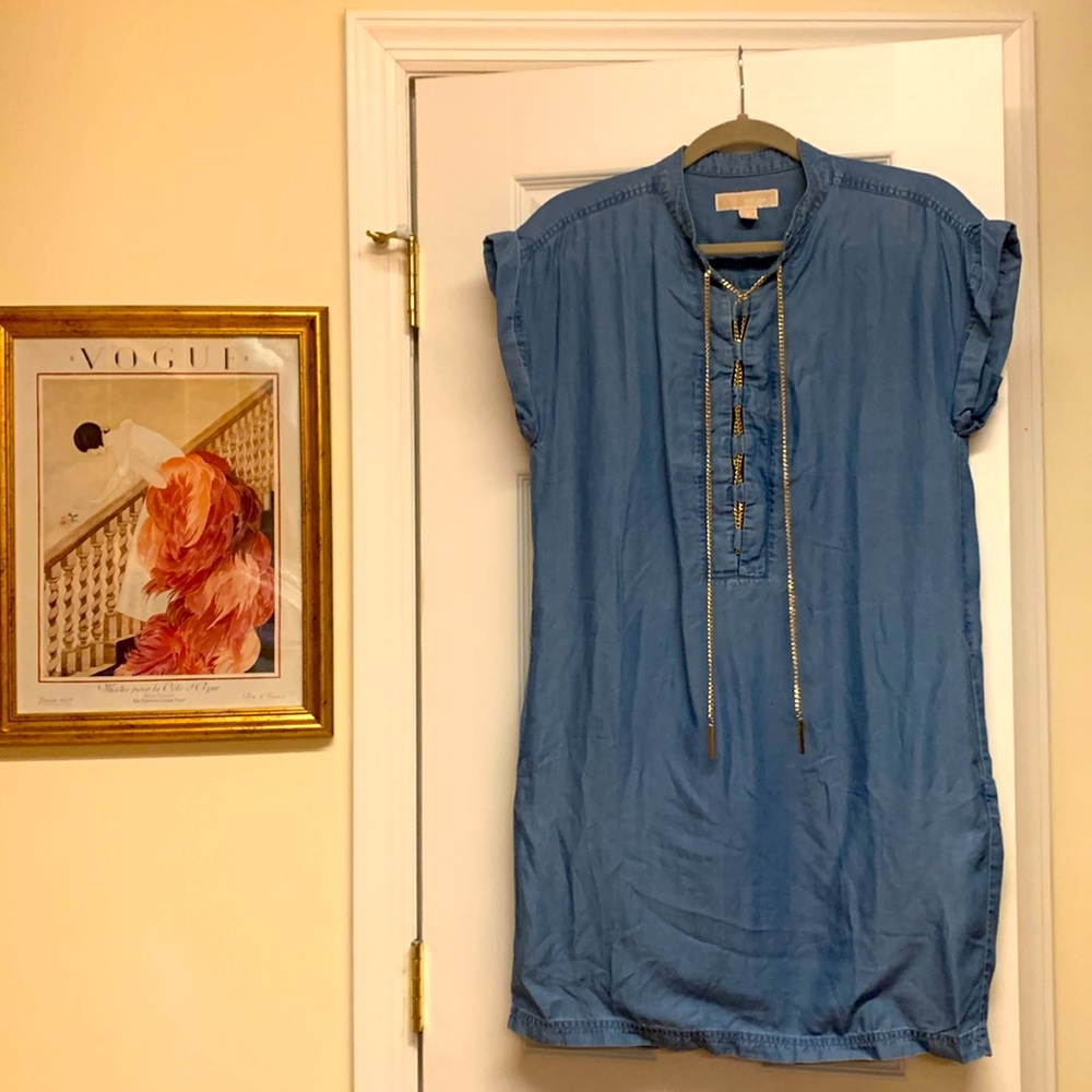Michael Michael Kors denim like linen dress with chain details. Size S